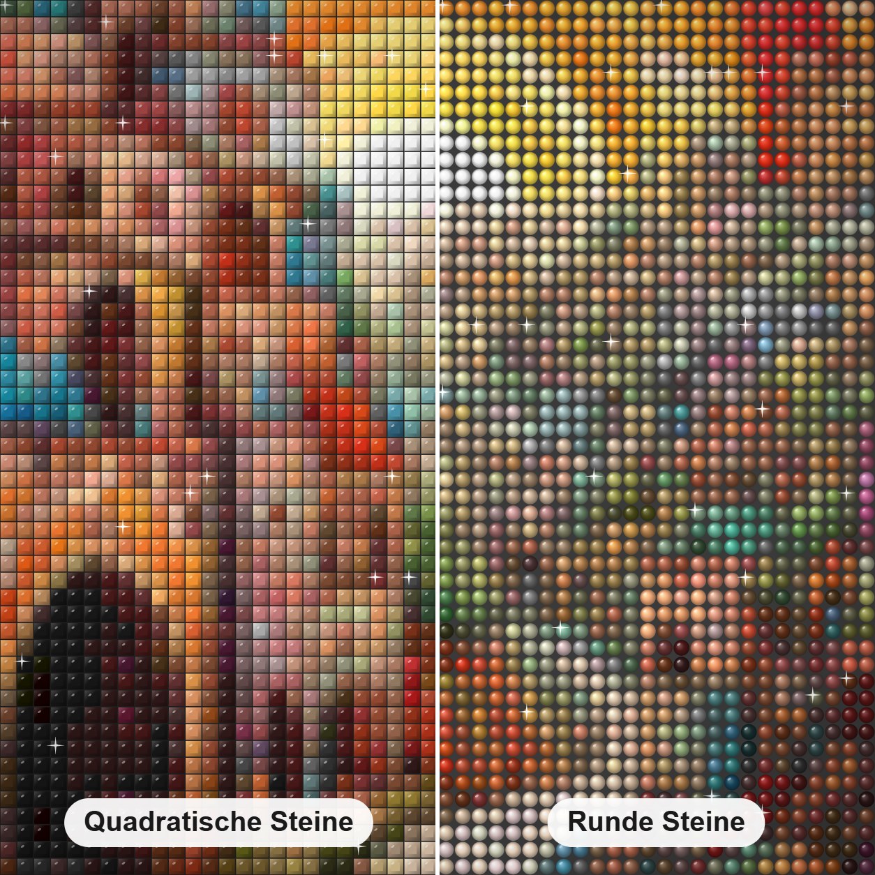 Rainbow City Diamantkunst Diamond Painting Nahaufnahme mit quadratischen und runden Steinen