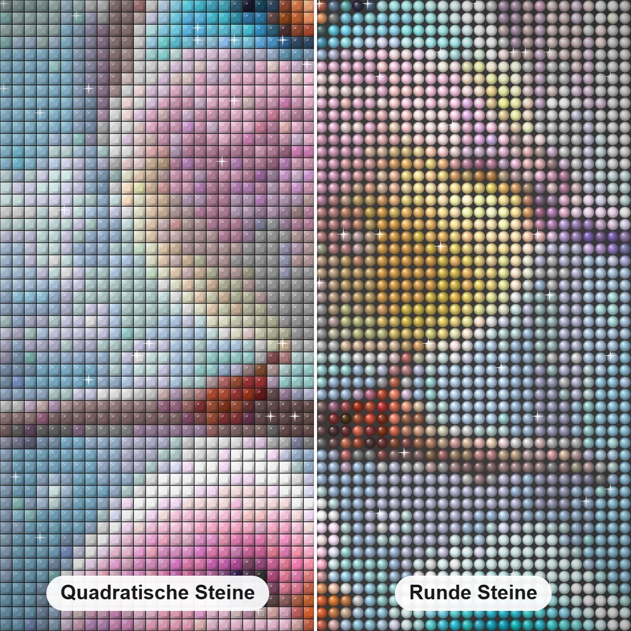 Regenbogen Singvögel Fröhliches Zwitschern Diamond Painting Nahaufnahme mit quadratischen und runden Steinen