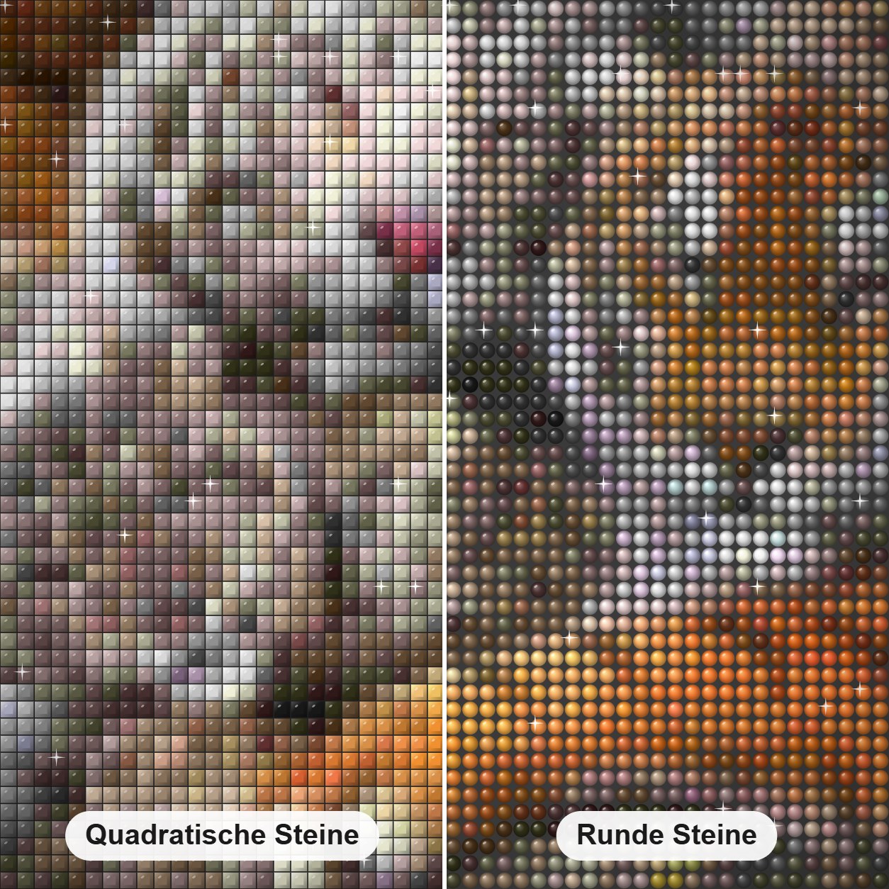 Rassen von Großkatzen Diamond Painting Nahaufnahme mit quadratischen und runden Steinen
