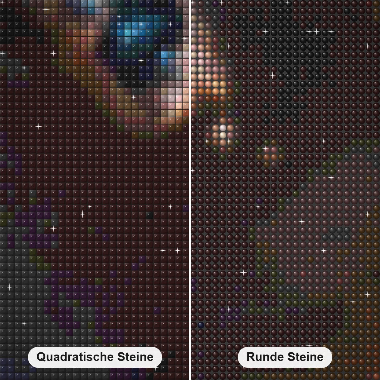 Rauchpistole eines neugeborenen Sterns Diamond Painting Nahaufnahme mit quadratischen und runden Steinen