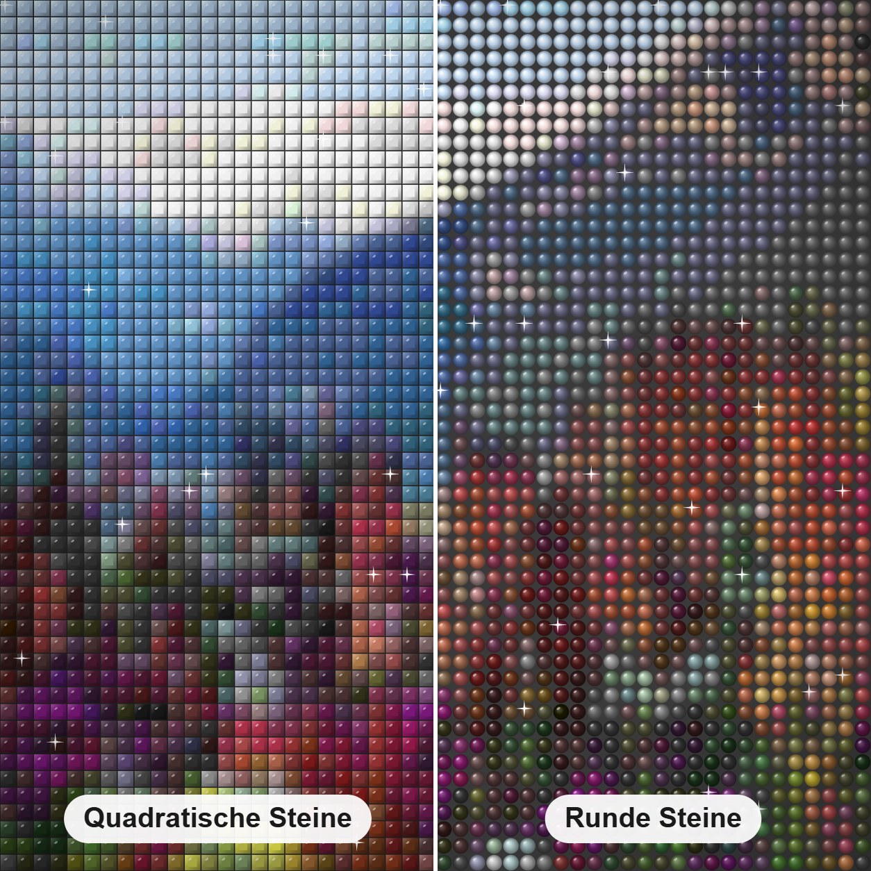Ravensburger Blumengebirge Diamond Painting Nahaufnahme mit quadratischen und runden Steinen