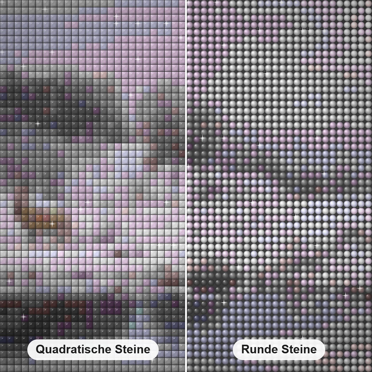 Reflexionen des Winters -  Kunst des Eric Wilson Diamond Painting Nahaufnahme mit quadratischen und runden Steinen