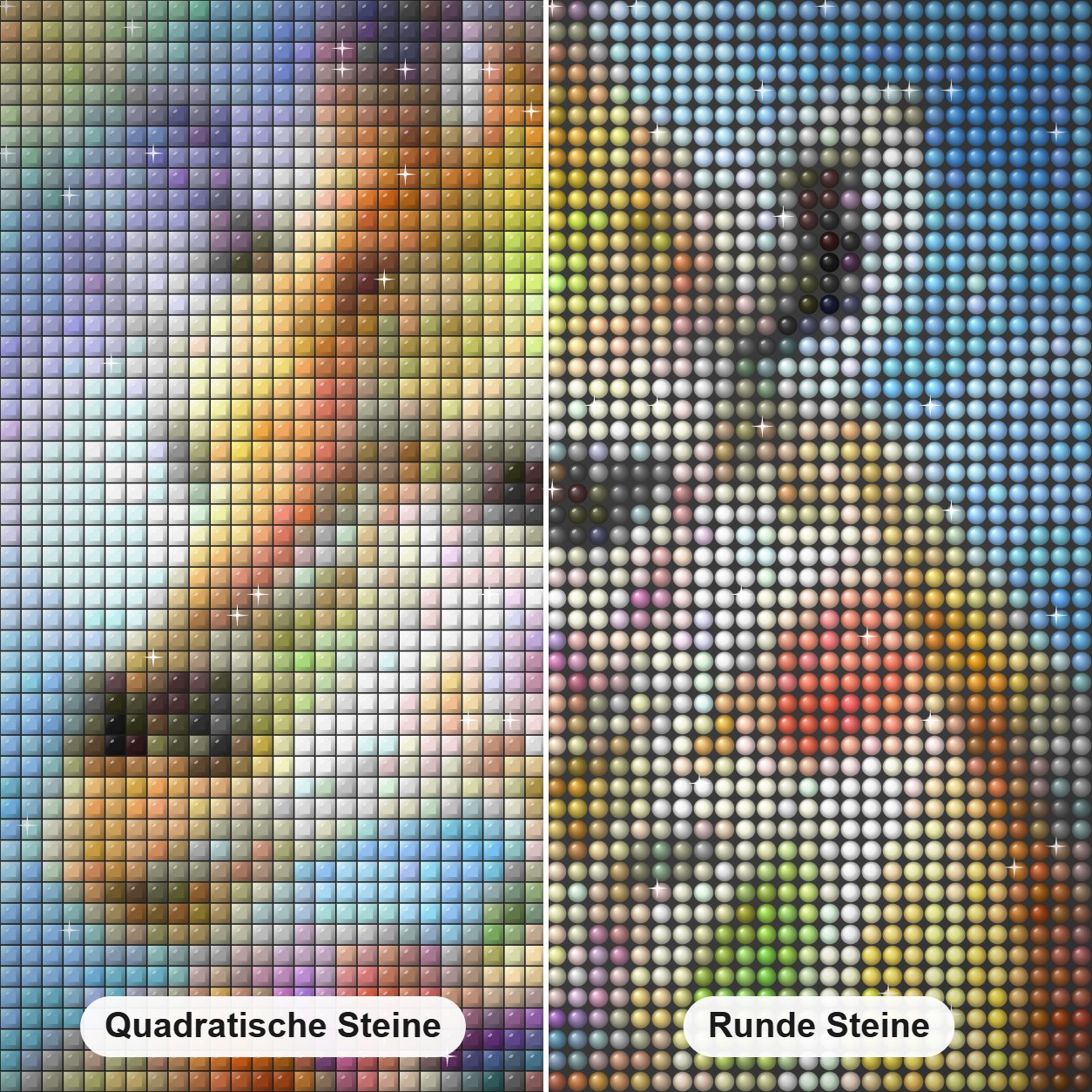 Regenbogengiraffe & Zebra Diamond Painting Nahaufnahme mit quadratischen und runden Steinen