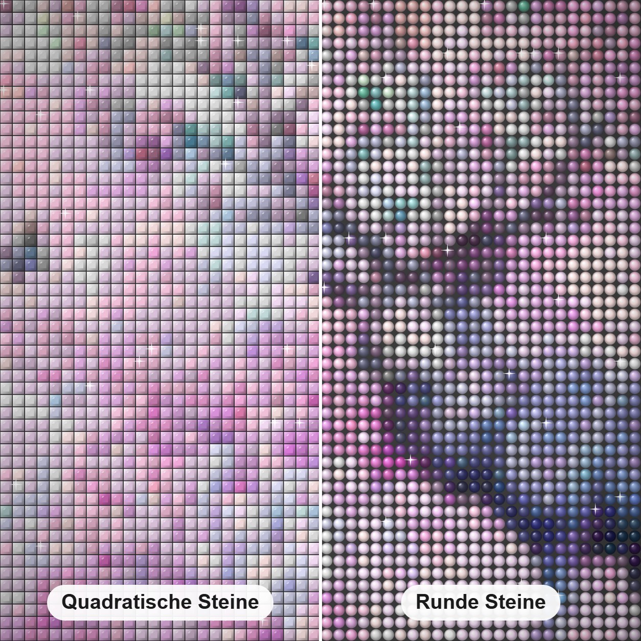 Rentier mit Blumenhörnern Diamond Painting Nahaufnahme mit quadratischen und runden Steinen