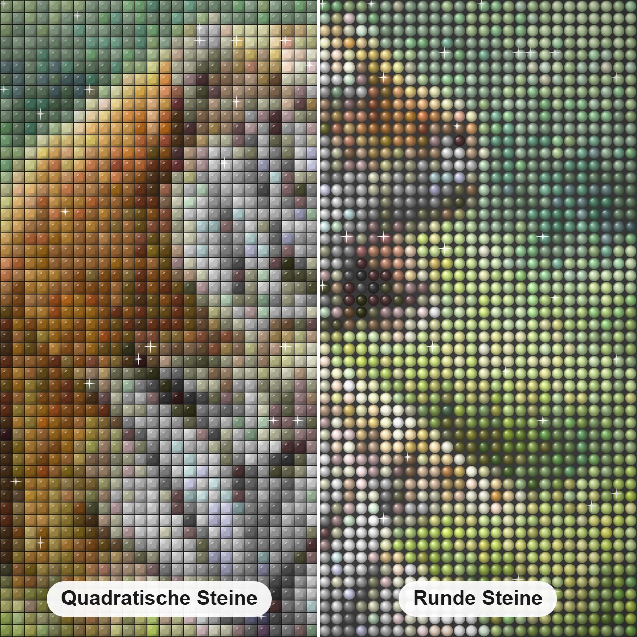 Ruhender Tiger -  Kunst des Eric Wilson Diamond Painting Nahaufnahme mit quadratischen und runden Steinen