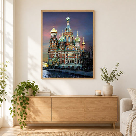 Retter auf dem vergossenen Blut - Church DIY Painting als gerahmtes Diamond Painting im Wohnzimmer