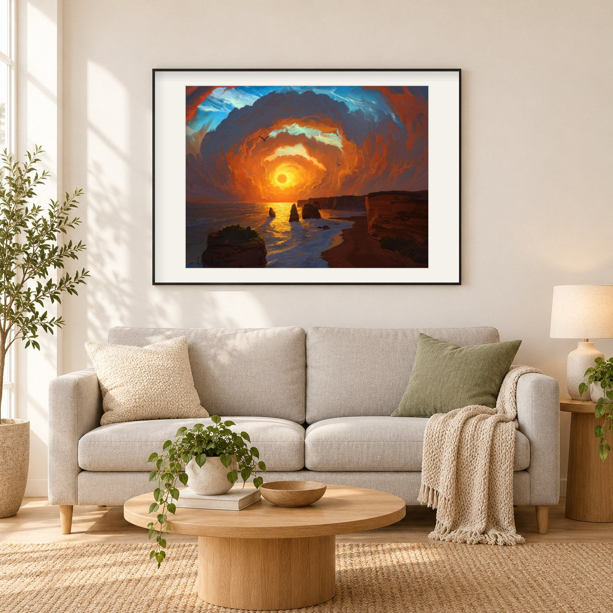 Rhads  Strandkunst als gerahmtes Diamond Painting im Wohnzimmer
