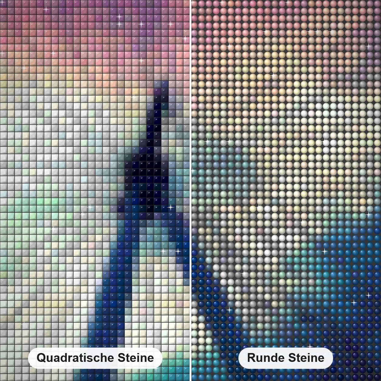 Riesend Drehrad Diamond Painting Nahaufnahme mit quadratischen und runden Steinen
