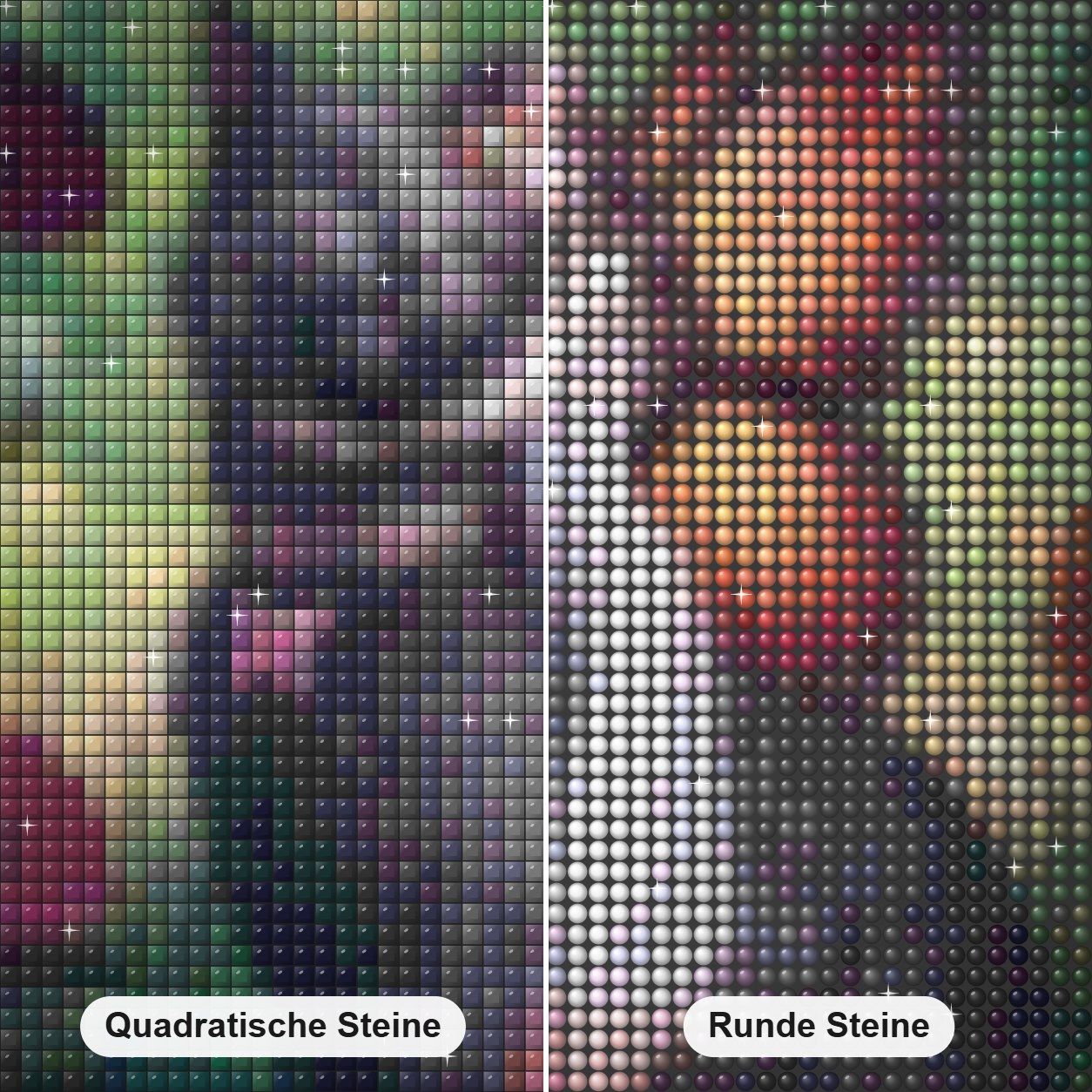 Riesenkatze & Fee Mal-Kit Diamond Painting Nahaufnahme mit quadratischen und runden Steinen