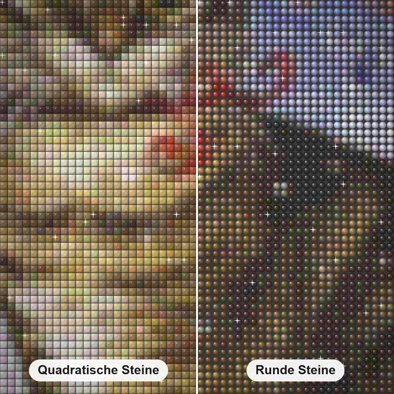 Riesige Katzenfarbe von Diamanten Diamond Painting Nahaufnahme mit quadratischen und runden Steinen