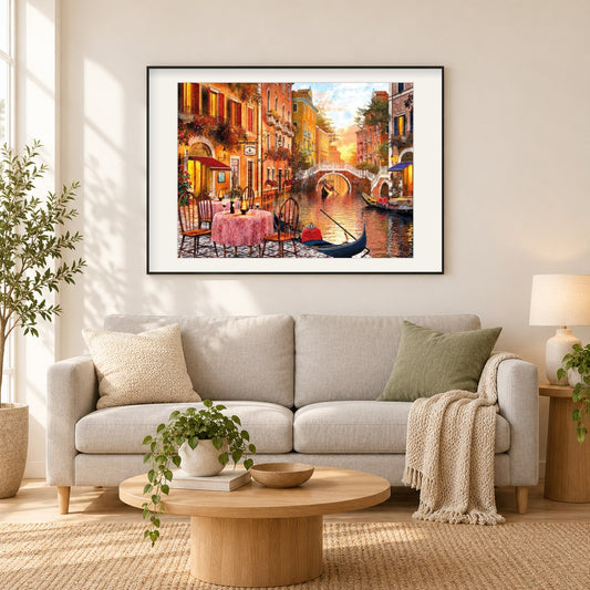 Romantisches Italien als gerahmtes Diamond Painting im Wohnzimmer