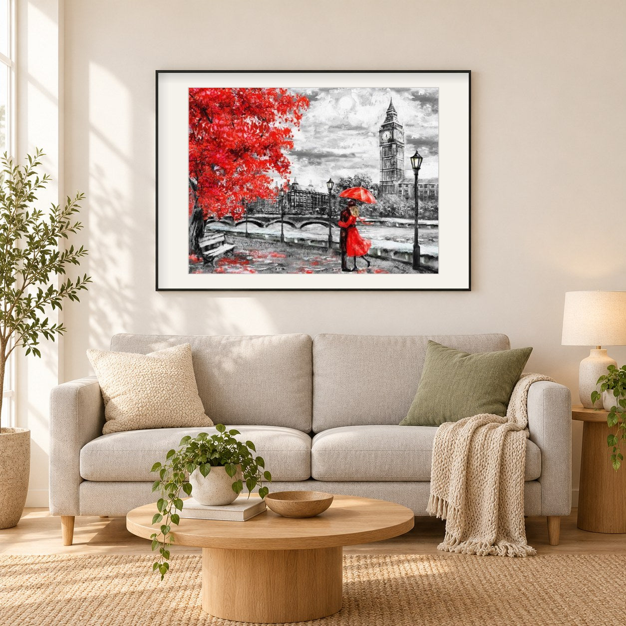 Romantisches Paar als gerahmtes Diamond Painting im Wohnzimmer