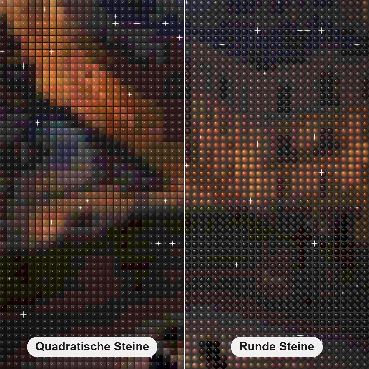 Paartanz in Rom Diamond Painting Nahaufnahme mit quadratischen und runden Steinen