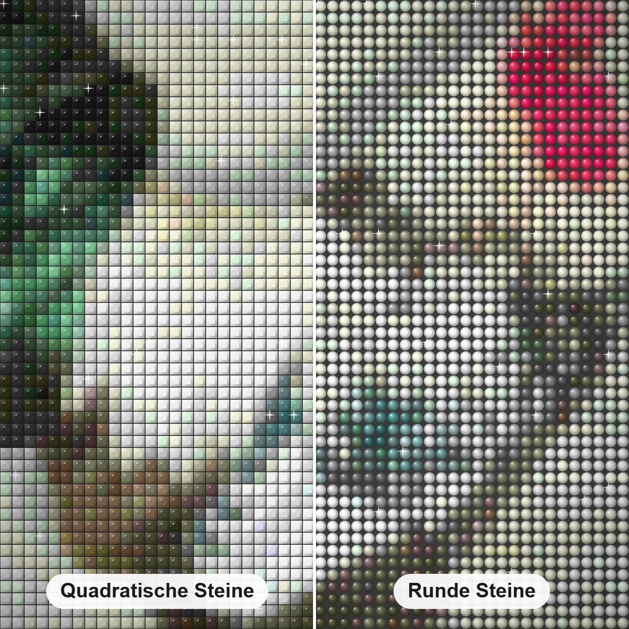Hahn - Kunst des Denise Dundon Diamond Painting Nahaufnahme mit quadratischen und runden Steinen