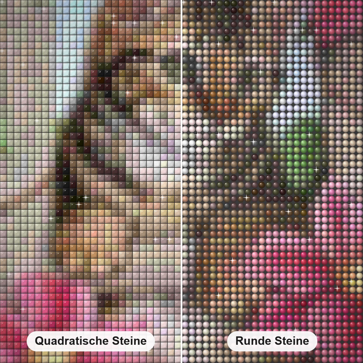 Rosa Blumen & Spionagekatze Diamond Painting Nahaufnahme mit quadratischen und runden Steinen