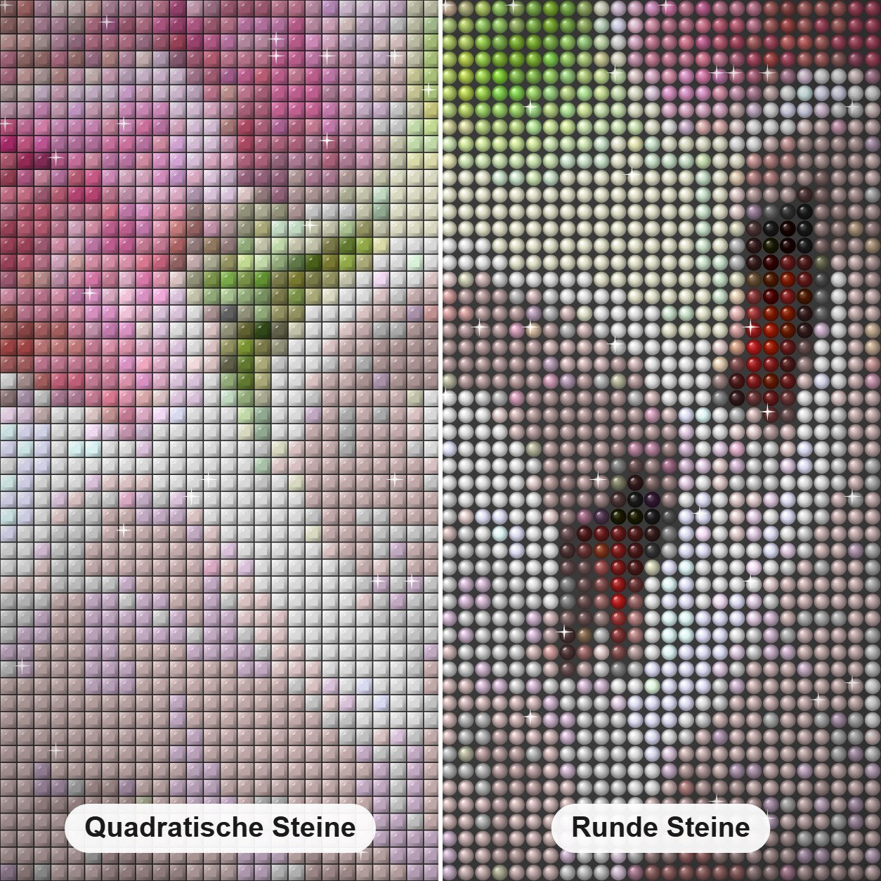 Rosa Blumen und Schwäne im See Diamond Painting Nahaufnahme mit quadratischen und runden Steinen