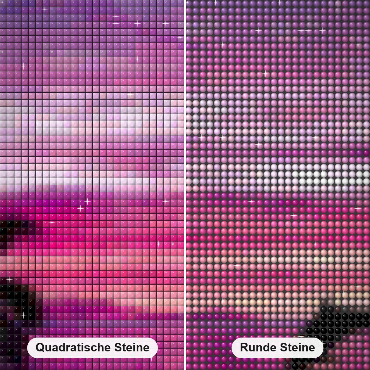 rosa Himmel Ansicht und Delfin paar Diamond Painting Nahaufnahme mit quadratischen und runden Steinen