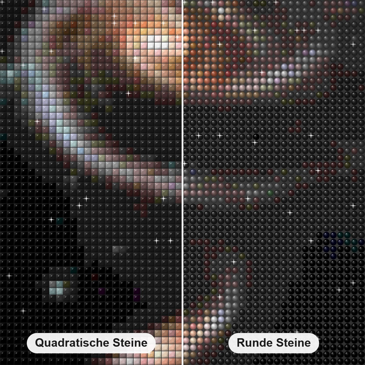 Rose Galaxies ARP-273 Diamond Painting Nahaufnahme mit quadratischen und runden Steinen