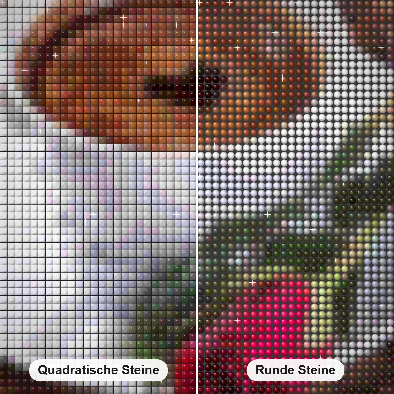 Rose & schwarzer Kaffee Diamond Painting Nahaufnahme mit quadratischen und runden Steinen