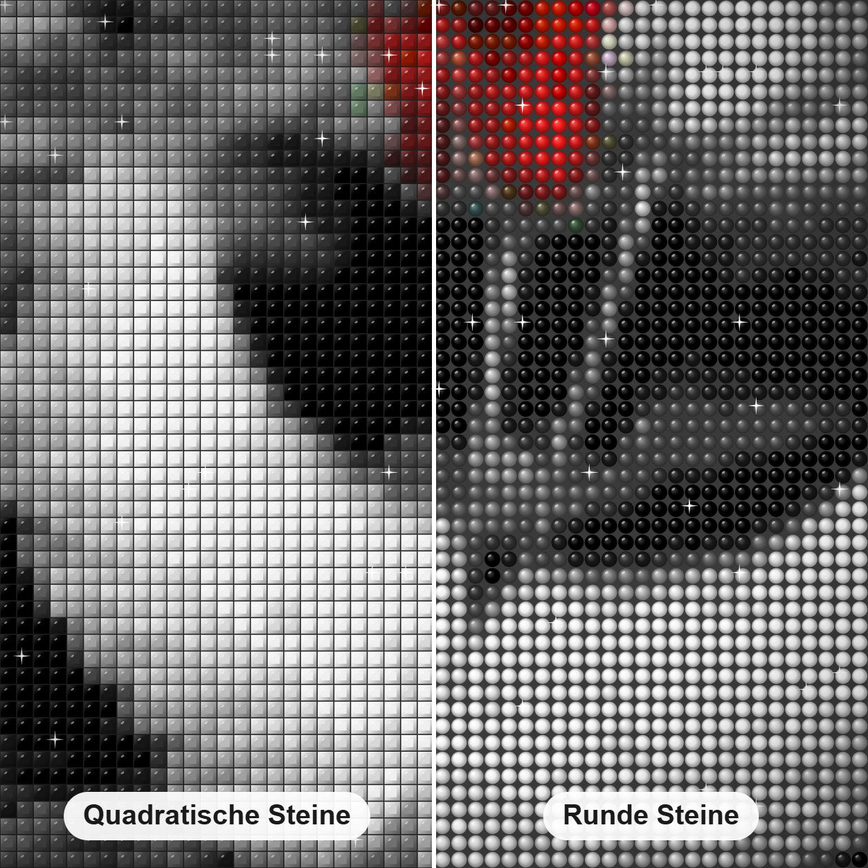 Rosen & Engelsflügel Diamond Painting Nahaufnahme mit quadratischen und runden Steinen