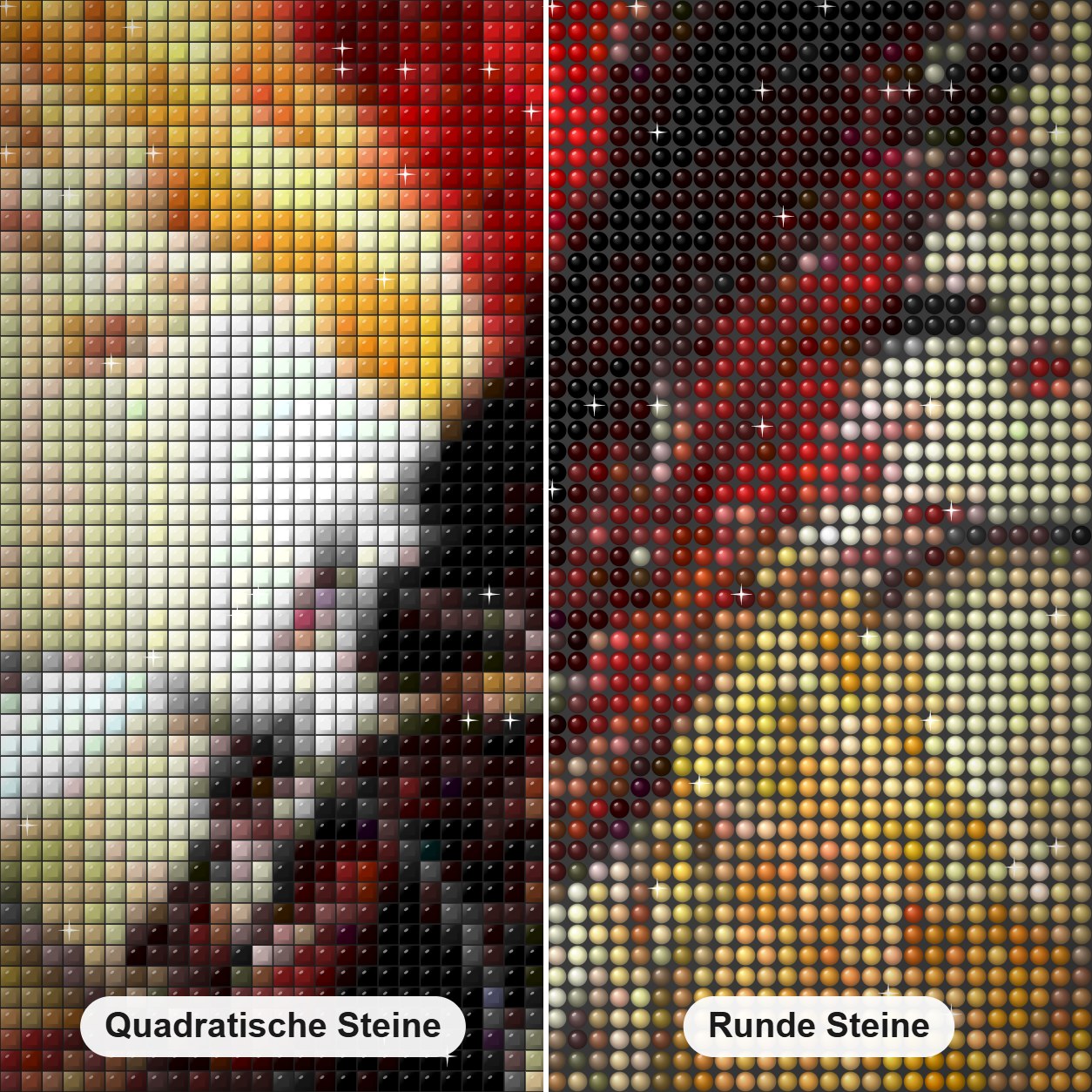 Rot und Weißwein Diamond Painting Nahaufnahme mit quadratischen und runden Steinen