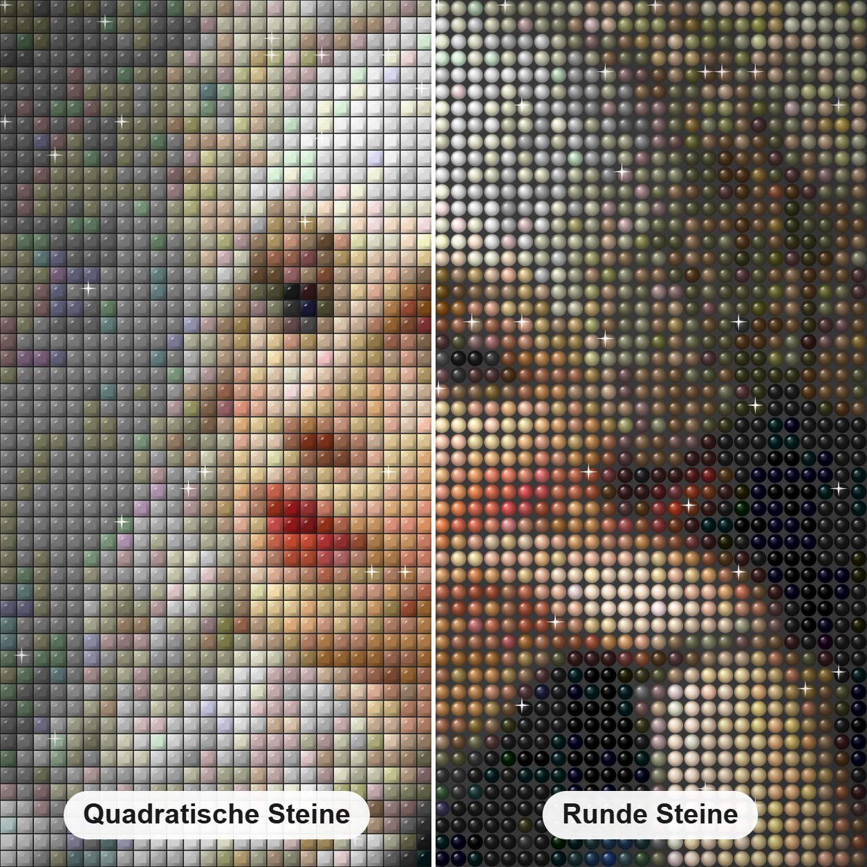 Russische Erbe Diamond Painting Nahaufnahme mit quadratischen und runden Steinen