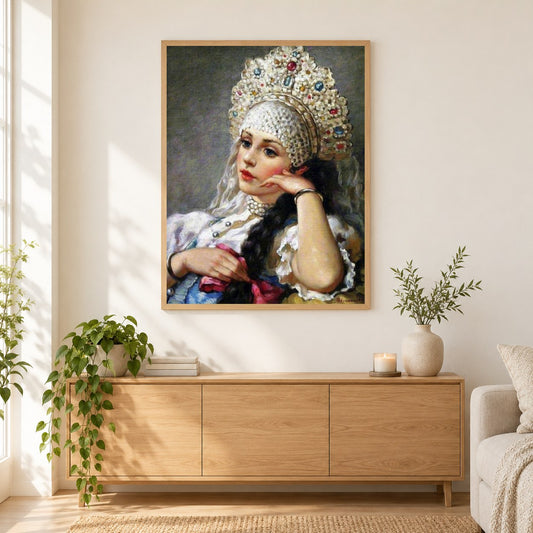 Russische Erbe als gerahmtes Diamond Painting im Wohnzimmer