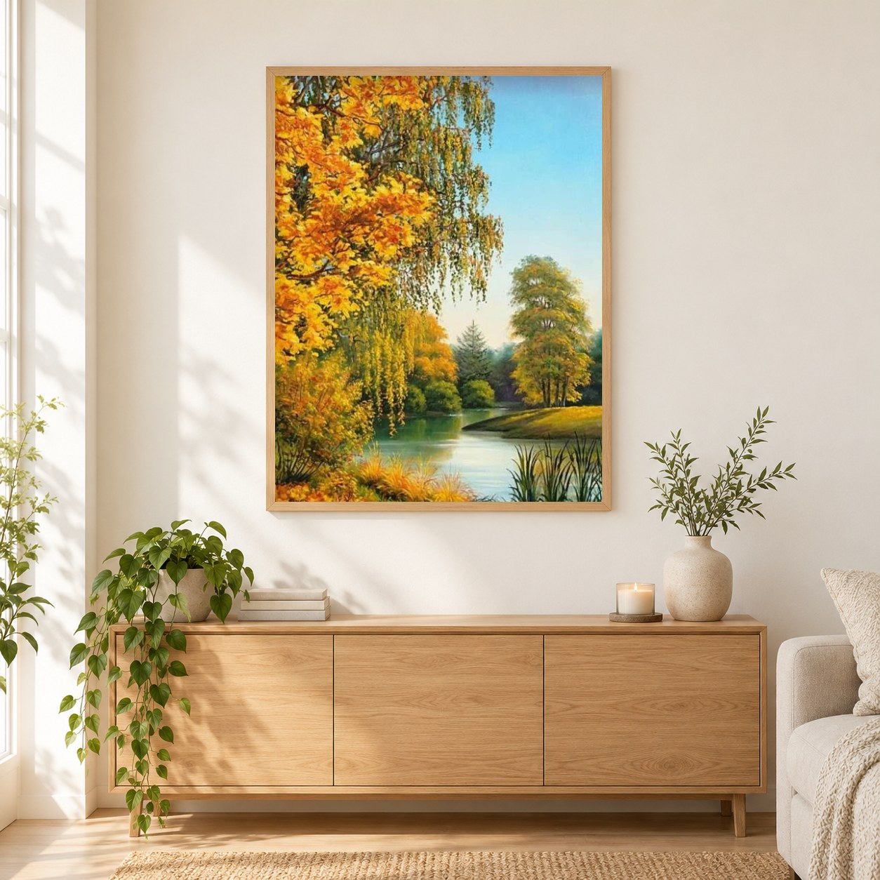 Russische Landschaften im Herbst als gerahmtes Diamond Painting im Wohnzimmer