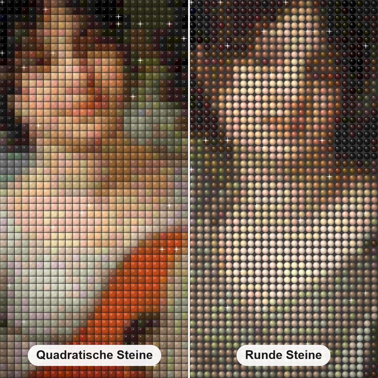 Russisches Königshaus Diamond Painting Nahaufnahme mit quadratischen und runden Steinen