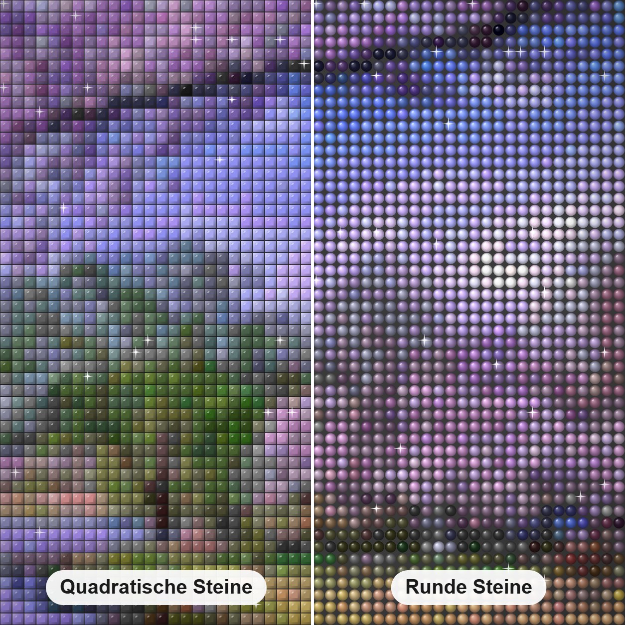 Sakura Bäume malen von Diamanten Diamond Painting Nahaufnahme mit quadratischen und runden Steinen
