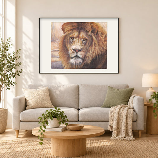 Samoni I - Kunst des Eric Wilson als gerahmtes Diamond Painting im Wohnzimmer