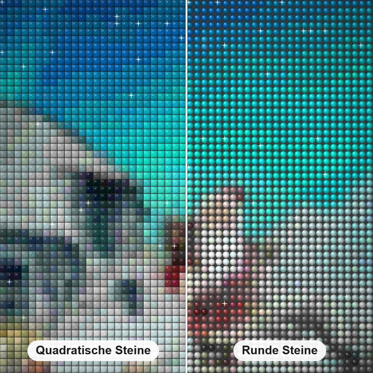 Santa bereit für Weihnachten Diamond Painting Nahaufnahme mit quadratischen und runden Steinen