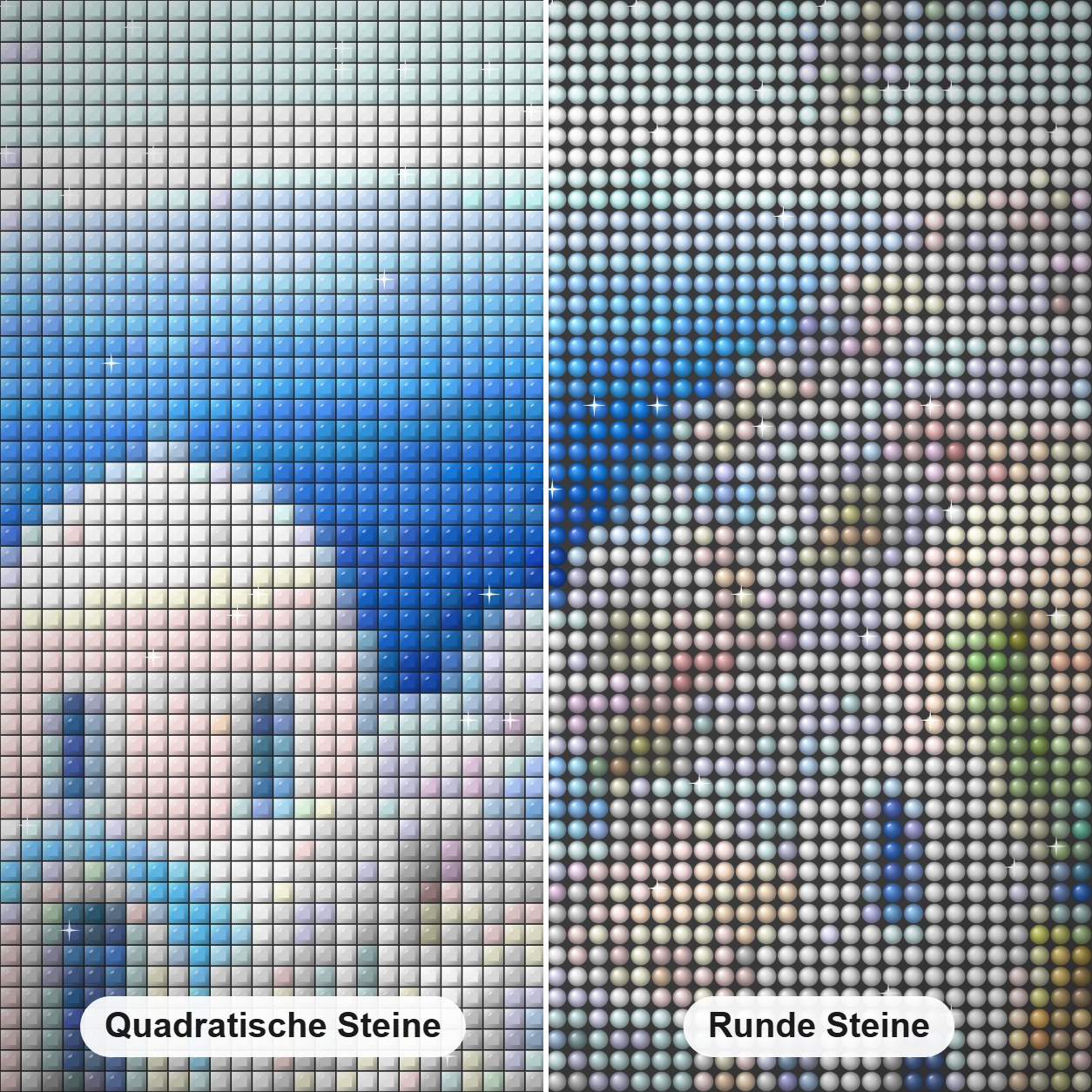 Blick auf die Insel Santorin Diamond Painting Nahaufnahme mit quadratischen und runden Steinen