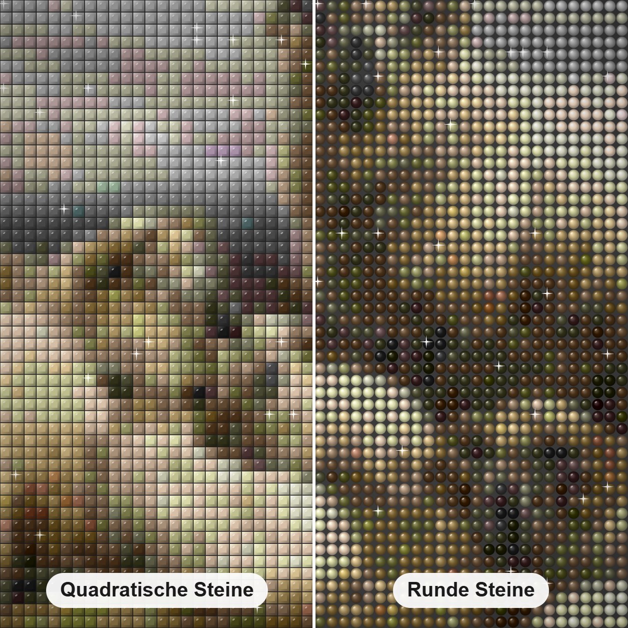 Schafe im Hochland Diamond Painting Nahaufnahme mit quadratischen und runden Steinen