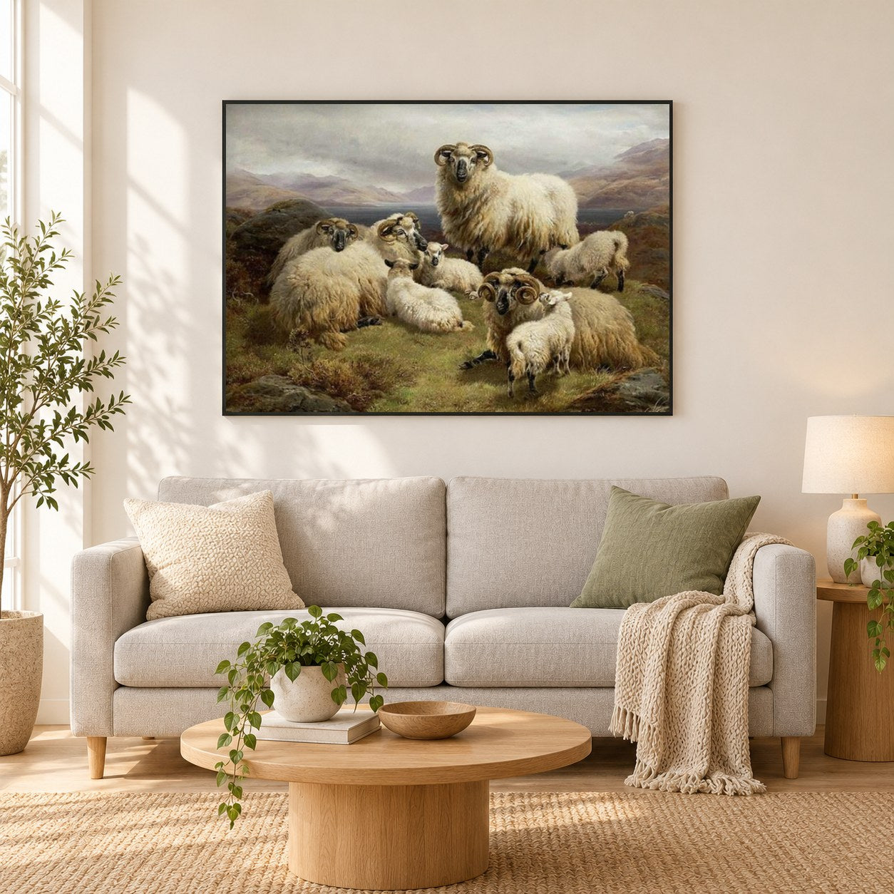 Schafe im Hochland als gerahmtes Diamond Painting im Wohnzimmer