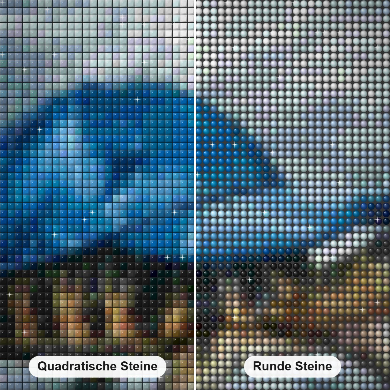 Schildkröte in einem Hut Diamond Painting Nahaufnahme mit quadratischen und runden Steinen