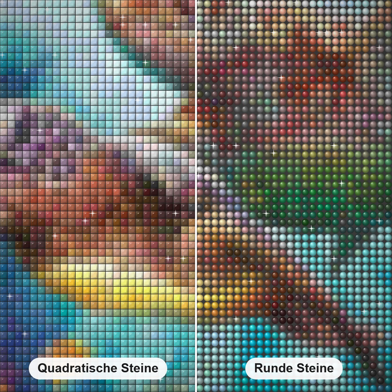 Schildkrötenpaar Diamond Painting Nahaufnahme mit quadratischen und runden Steinen