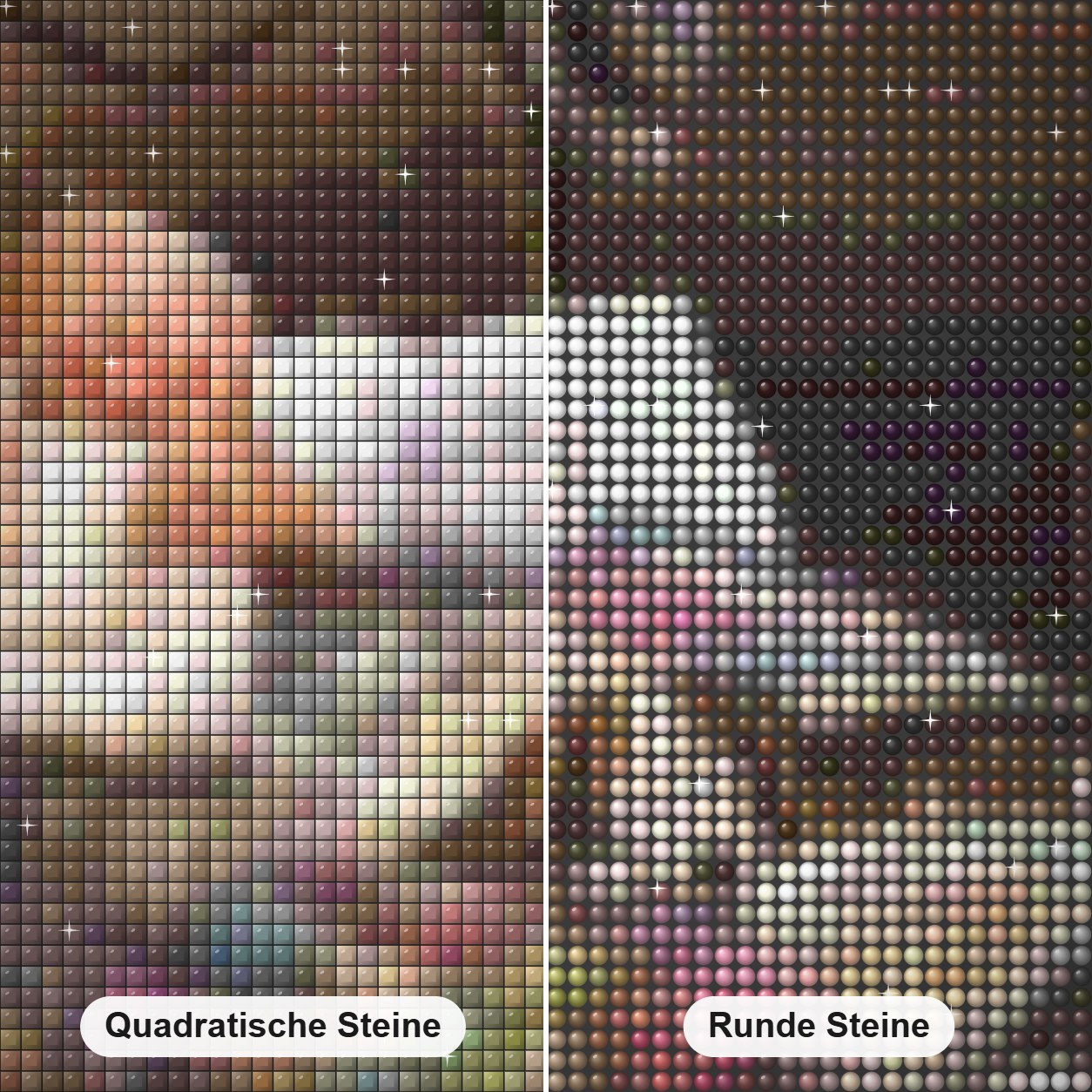 Schlafende alte Paar Diamond Painting Nahaufnahme mit quadratischen und runden Steinen