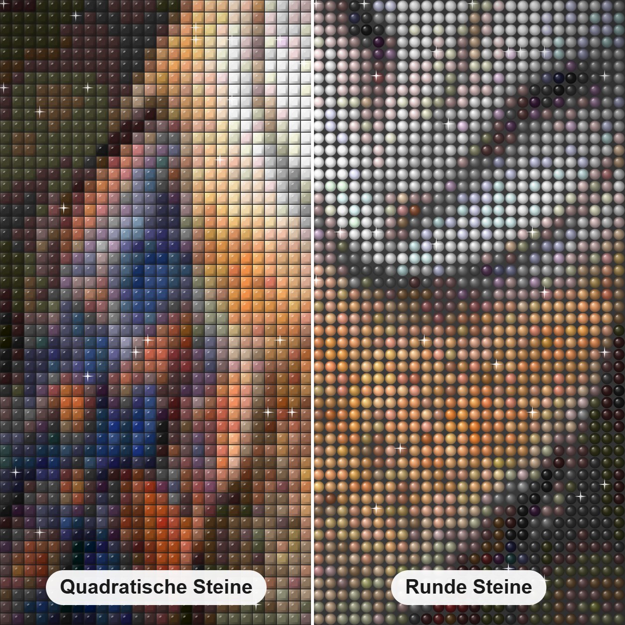 Schleiereule Diamond Painting Nahaufnahme mit quadratischen und runden Steinen
