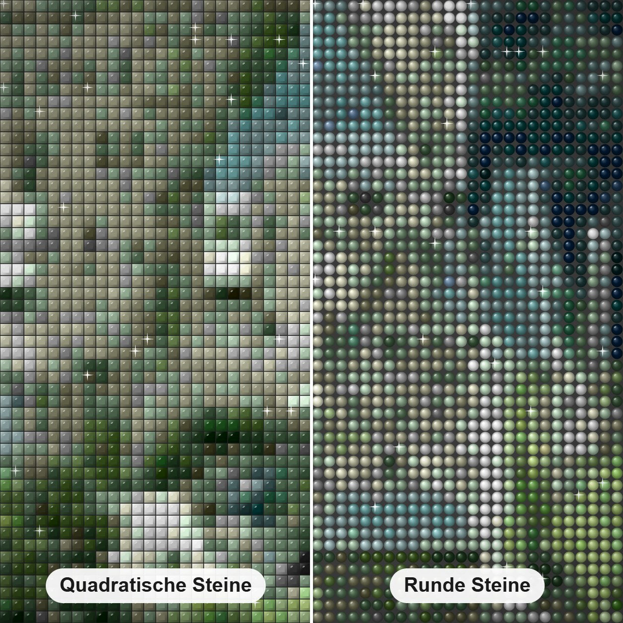 Schloss Eltz Diamond Painting Nahaufnahme mit quadratischen und runden Steinen