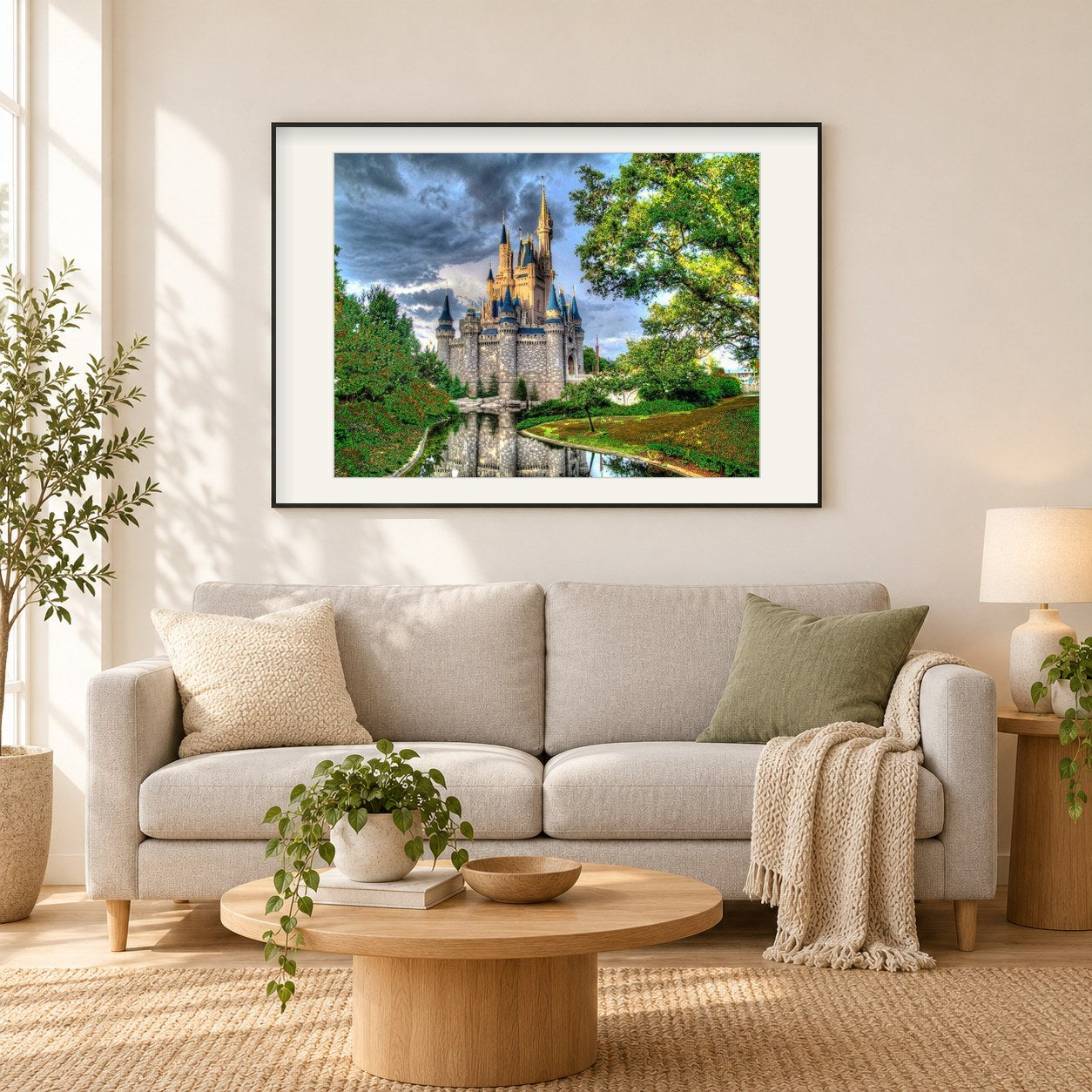 Schloss im Wald als gerahmtes Diamond Painting im Wohnzimmer