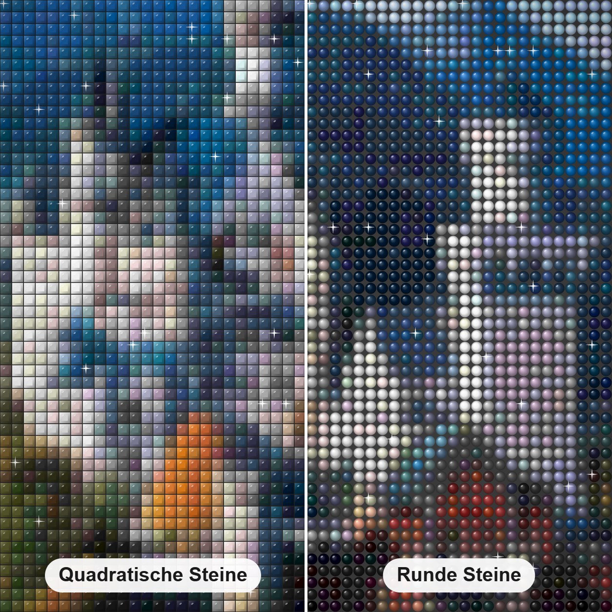 Schloss Neuschwanstein Deutschland Diamond Painting Nahaufnahme mit quadratischen und runden Steinen