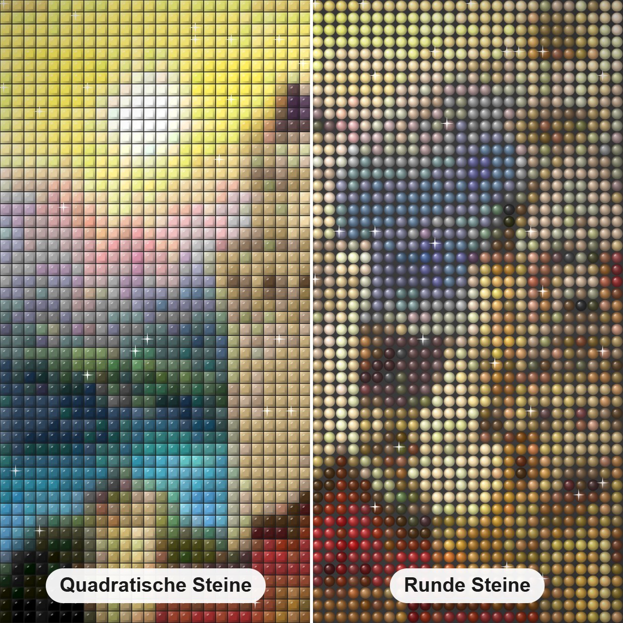 Schloss Neuschwanstein Diamond Painting Nahaufnahme mit quadratischen und runden Steinen