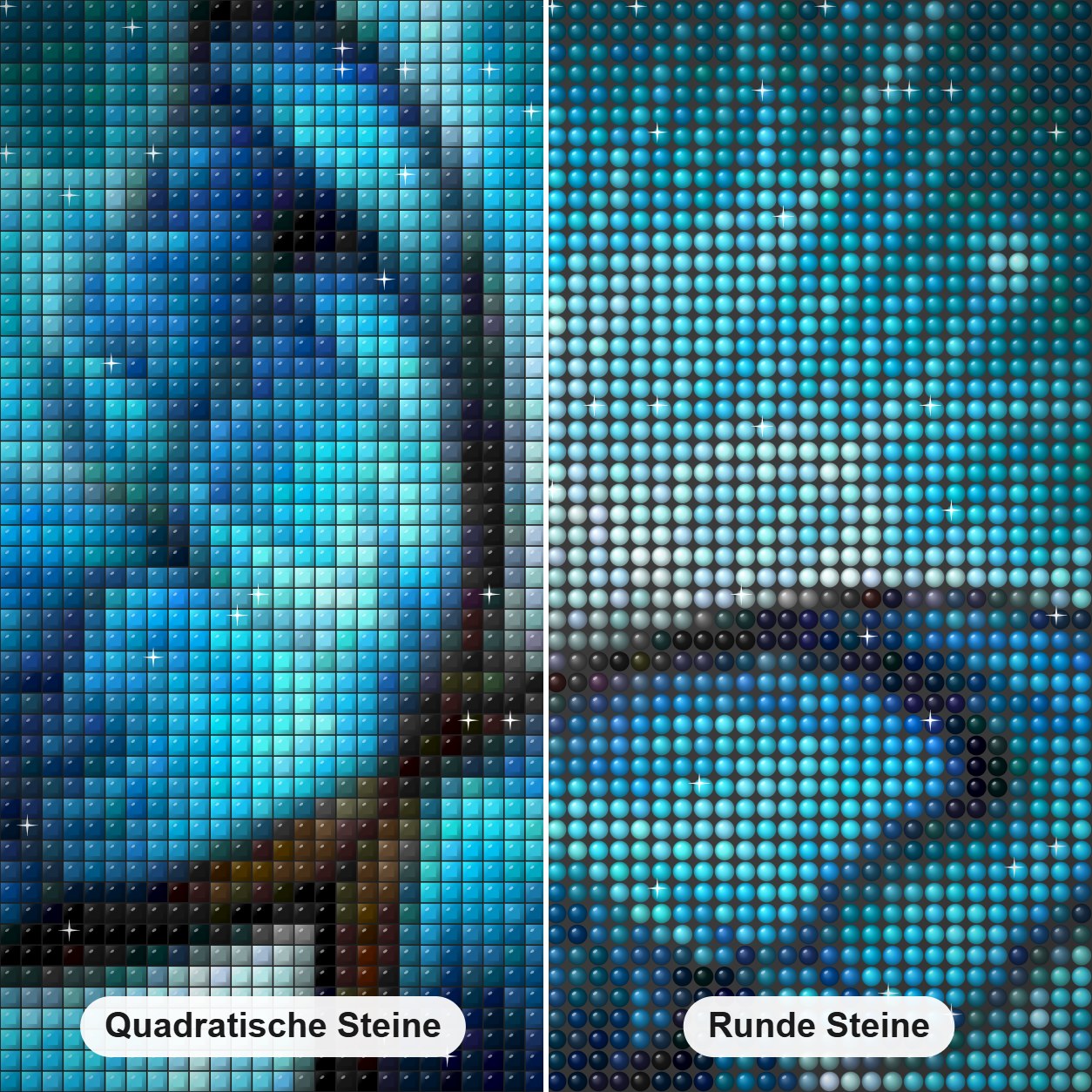 Schmetterling Diamond Painting Nahaufnahme mit quadratischen und runden Steinen