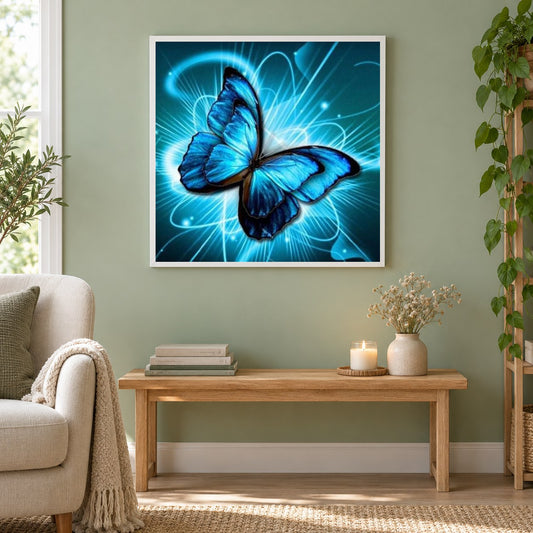 Schmetterling als gerahmtes Diamond Painting im Wohnzimmer
