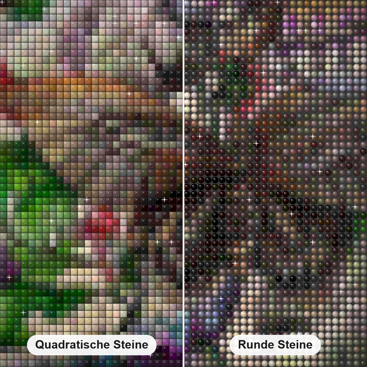 Schmetterling Kunst Diamond Painting Nahaufnahme mit quadratischen und runden Steinen