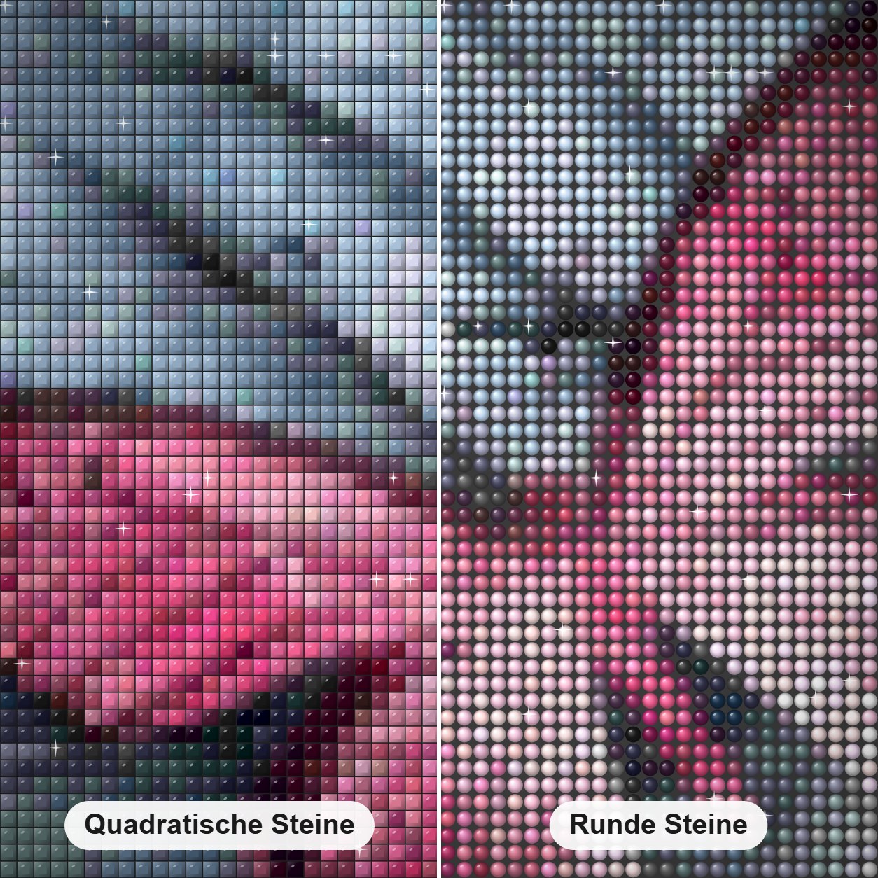 Schmetterling künstlerische Diamond Painting Nahaufnahme mit quadratischen und runden Steinen
