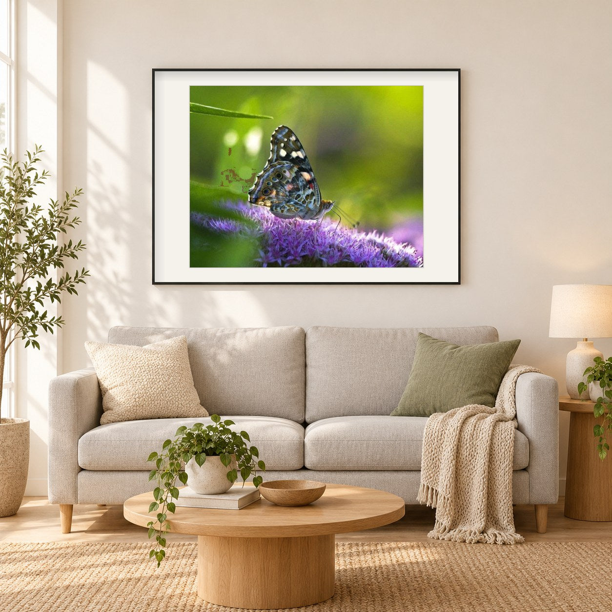 Schmetterling Nahaufnahme als gerahmtes Diamond Painting im Wohnzimmer