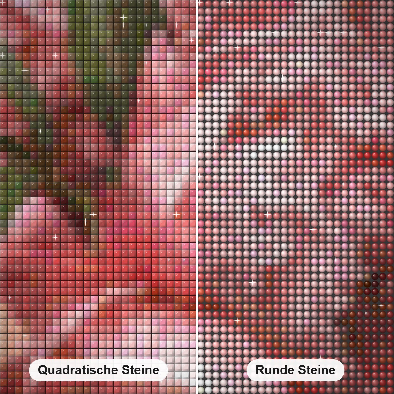 Schmetterling & rosa Pfingstrosen Diamond Painting Nahaufnahme mit quadratischen und runden Steinen