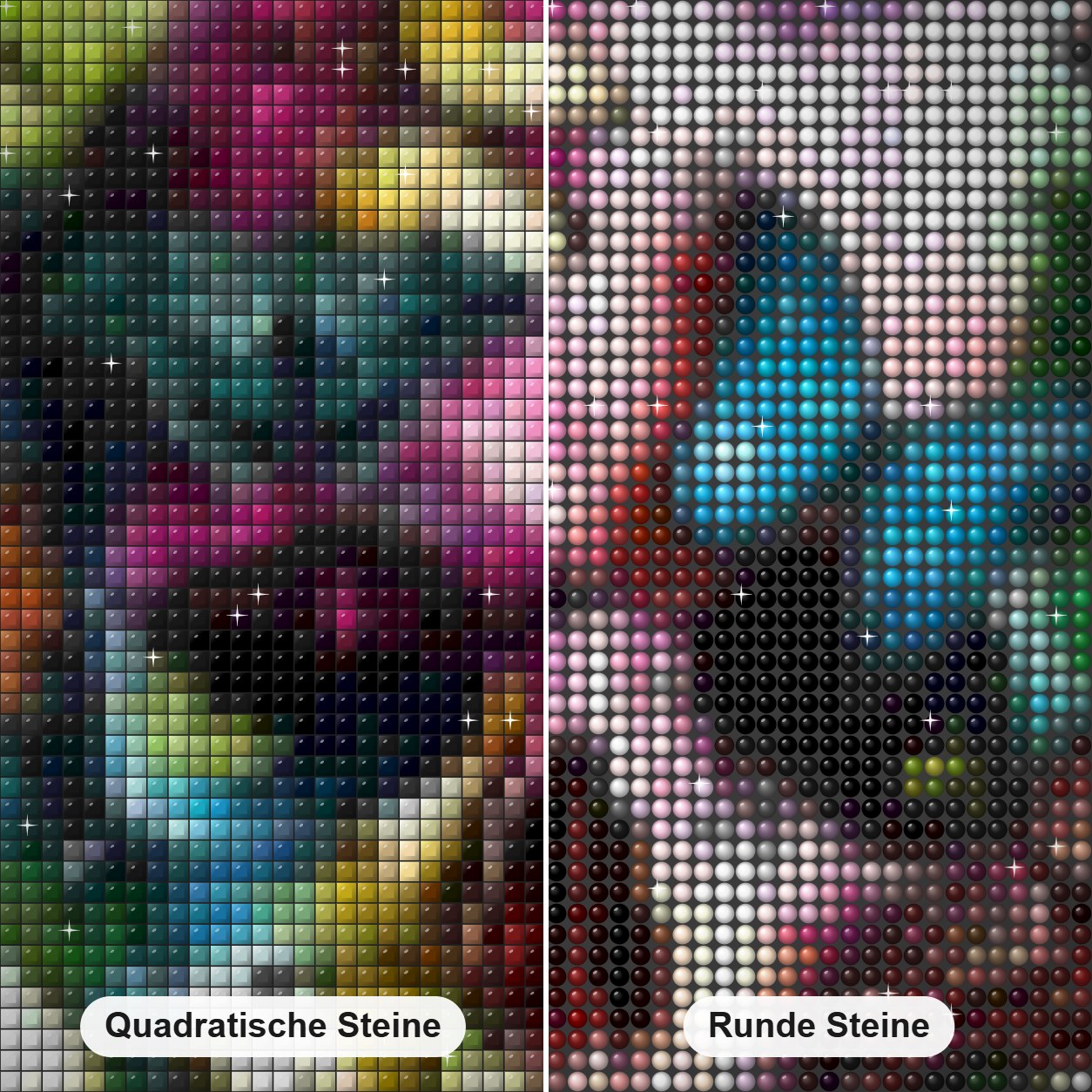 Schmetterling & Schädel Abstrakte Kunst Diamond Painting Nahaufnahme mit quadratischen und runden Steinen